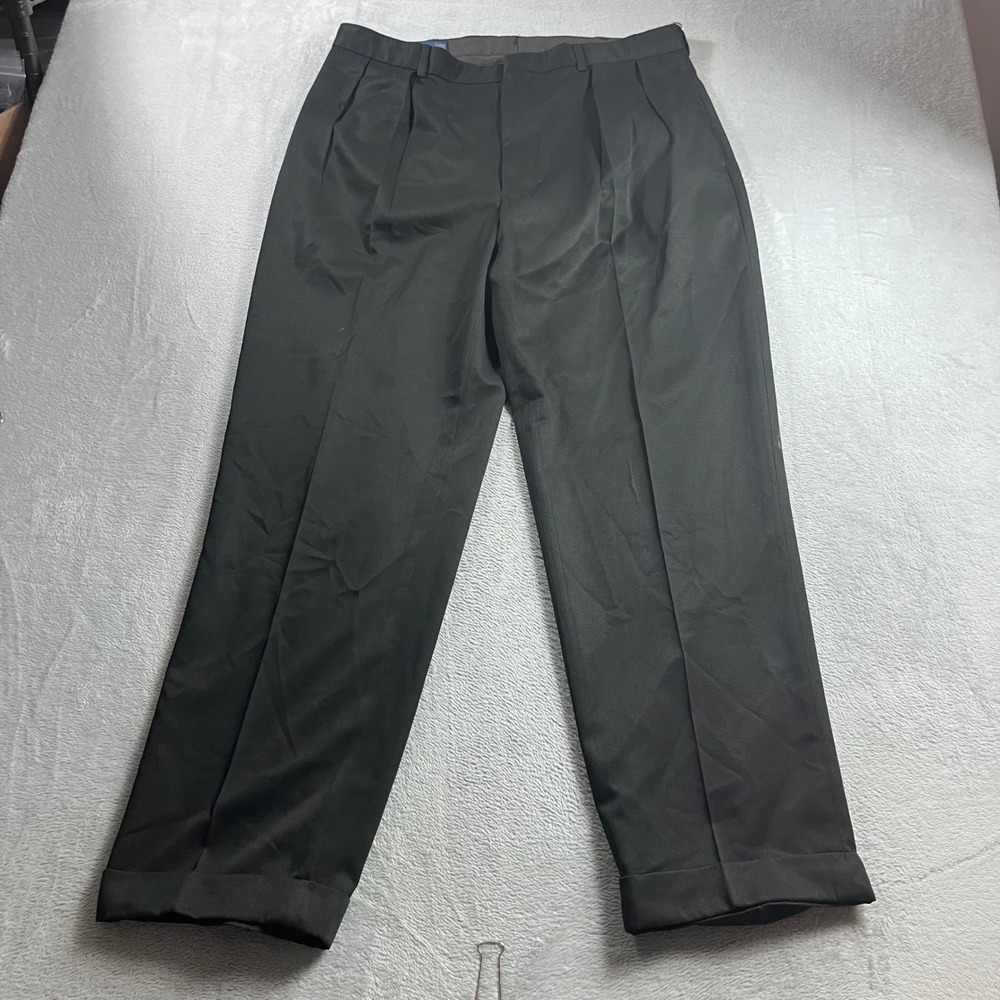 Polo Ralph Lauren Men Black Pleated Cuffed Dress Pants 38/30 Polyester